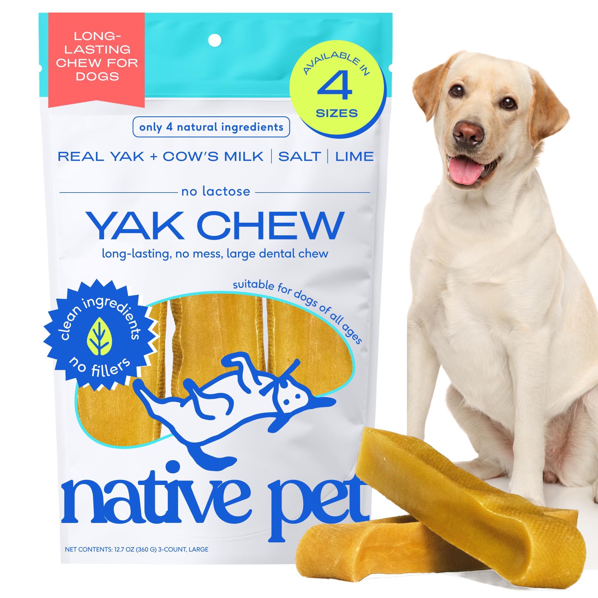 Native Pet fromage yak himalayen pour gros chien, mastication longue et satisfaisante.