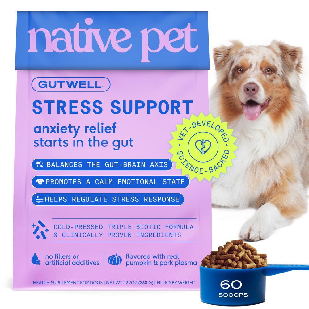 Native Pet GutWell, bouteille-poudre: soutien potentiel du bien-être émotionnel canin.