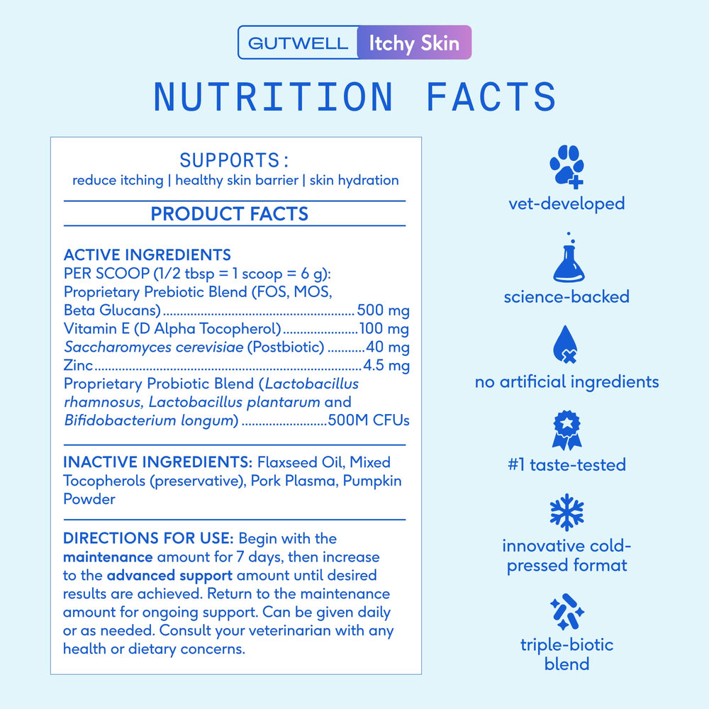 GutWell Native Pet – granulés triple-biotiques soutenant le microbiote et l’inflammation.