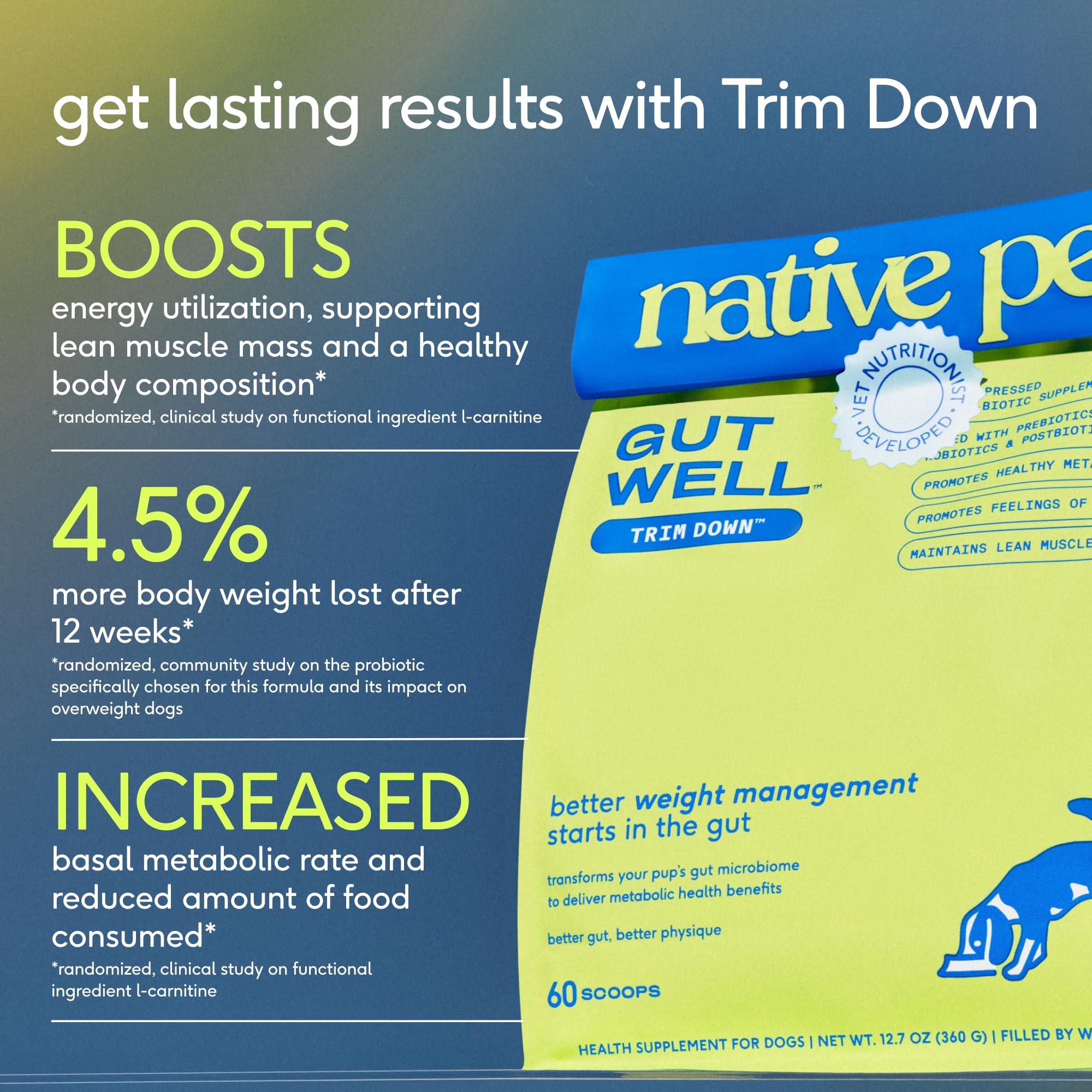 Native Pet GutWell Trim Down format presse à froid préserve les actifs.