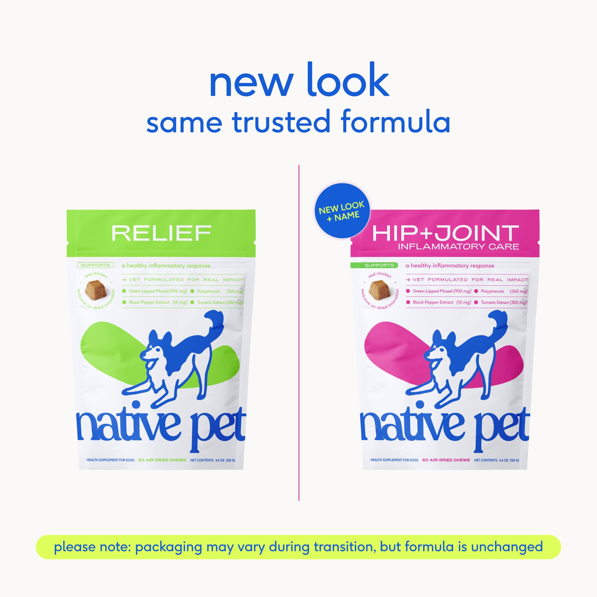 Native Pet Inflammatory Care – friables pour chien, goût poulet, soutien inflammatoire potentiel.