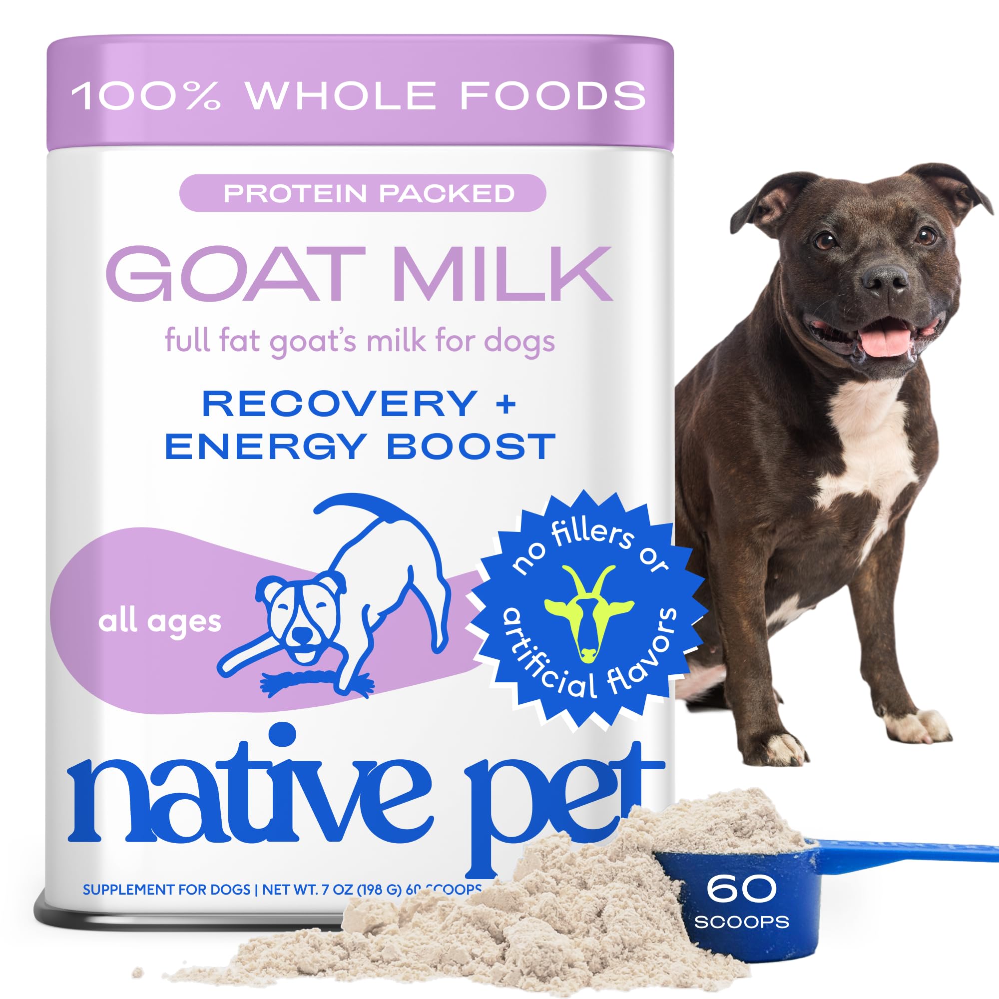 Native Pet Lait de chèvre en poudre pour chien: énergie durable et nutrition complète
