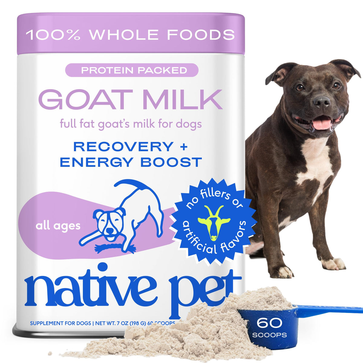 Native Pet Lait de chèvre en poudre pour chien: énergie durable et nutrition complète