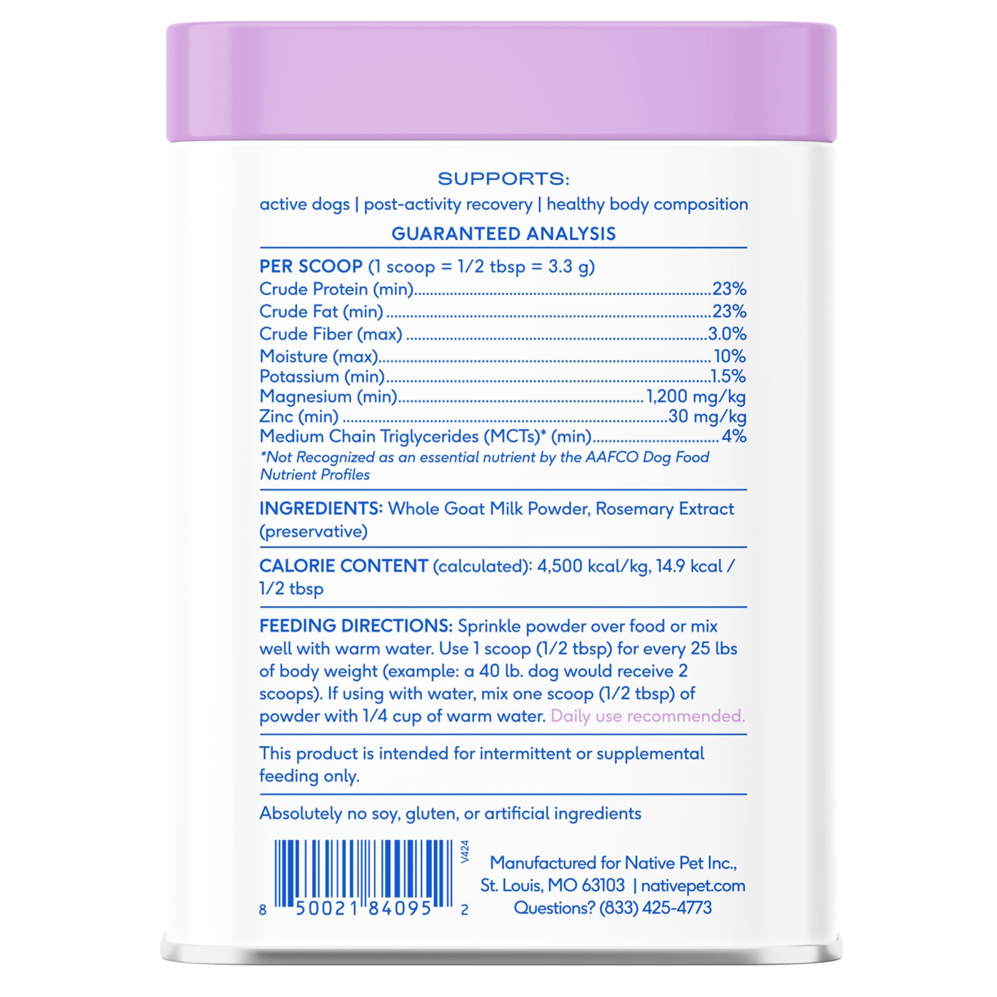 Native Pet Lait de chèvre en poudre: usage simple pour chiens de tout âge