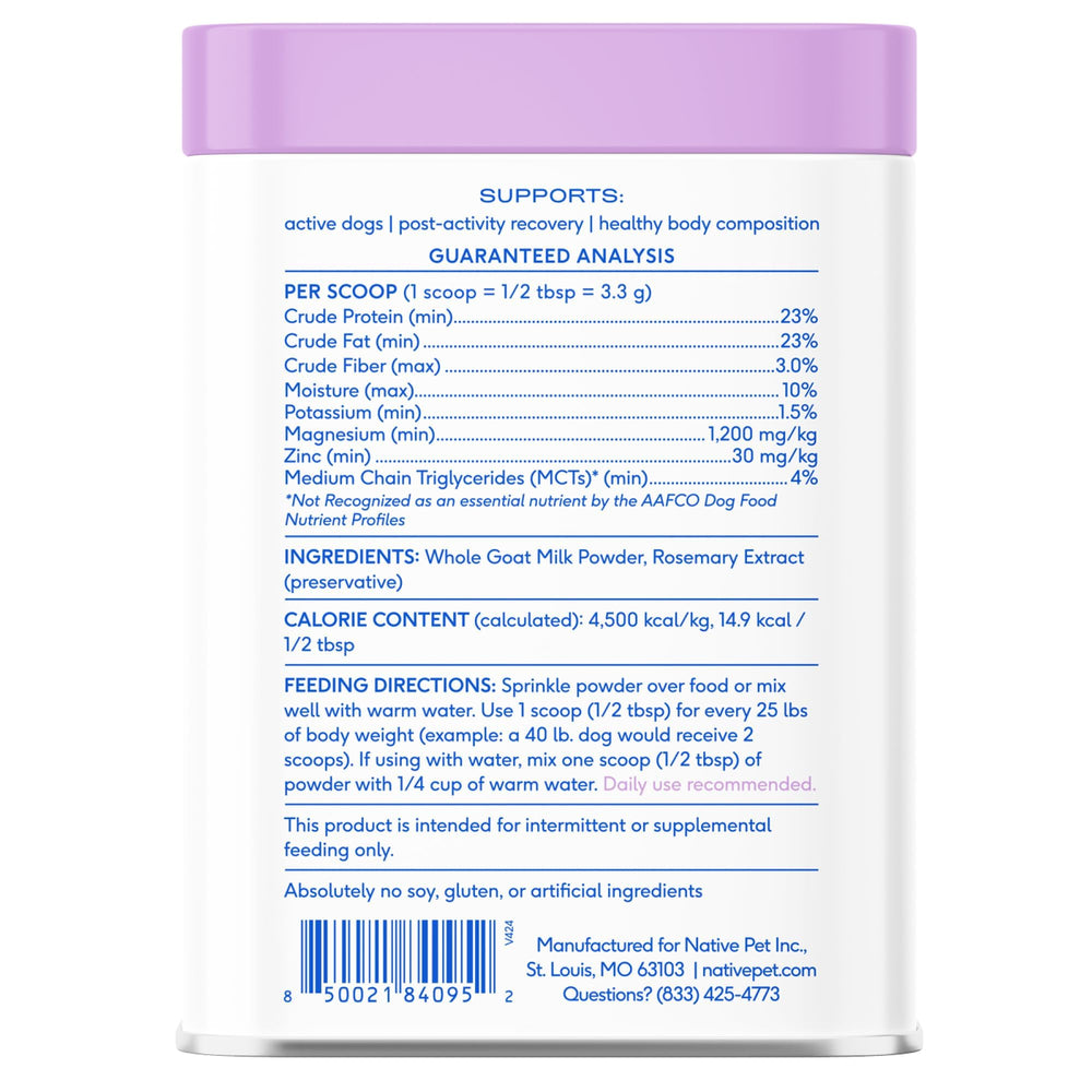 Native Pet Lait de chèvre en poudre: usage simple pour chiens de tout âge