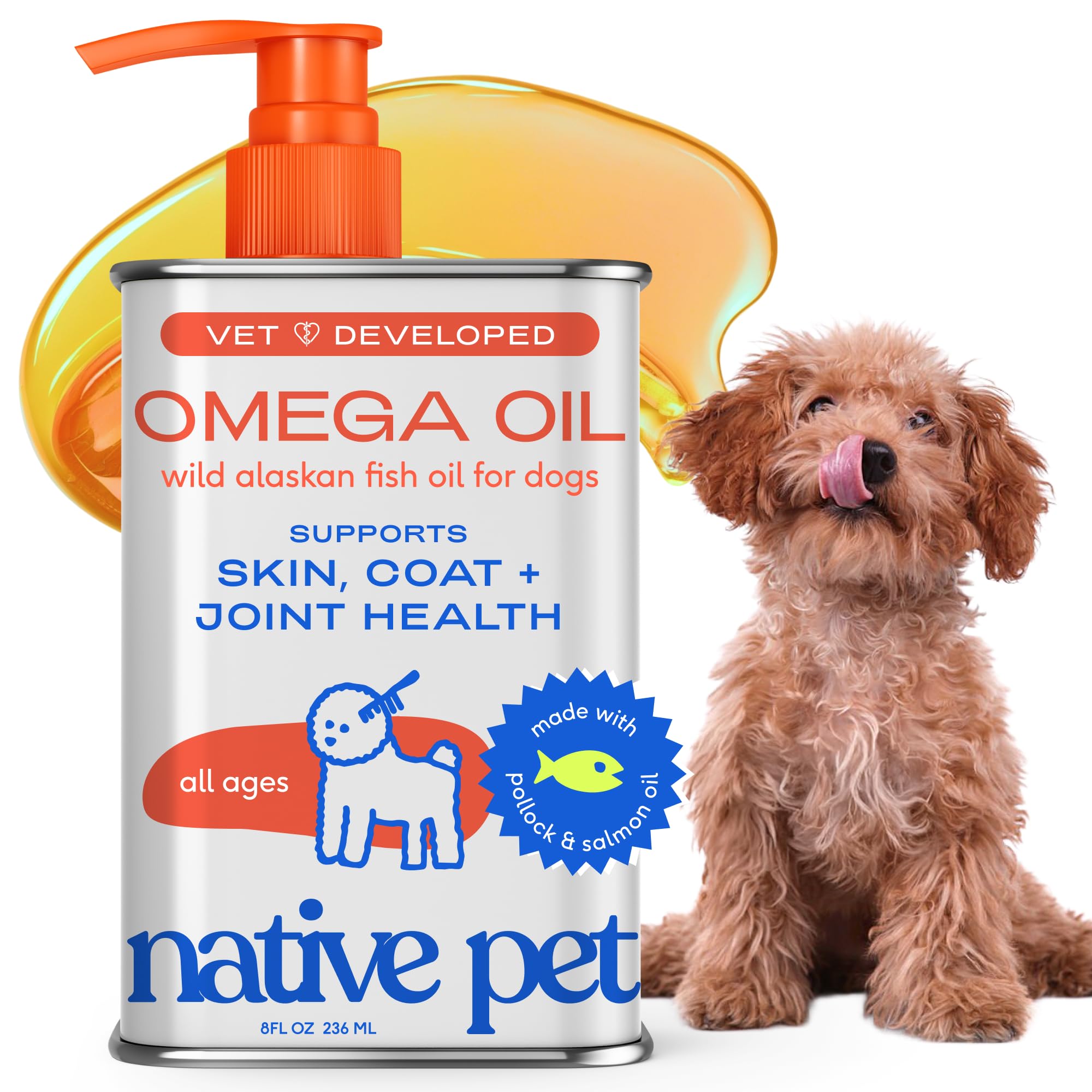 Native Pet Omega 3: bouteille avec pompe pour chiens et chats.