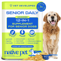 Native Pet Senior – bouteille de vitamines chien, soutien articulations et énergie.