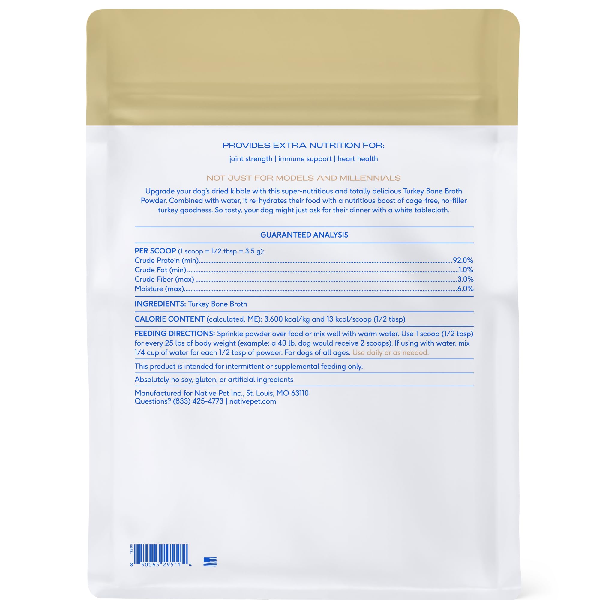 Utilisation quotidienne facile du bouillon dinde Native Pet