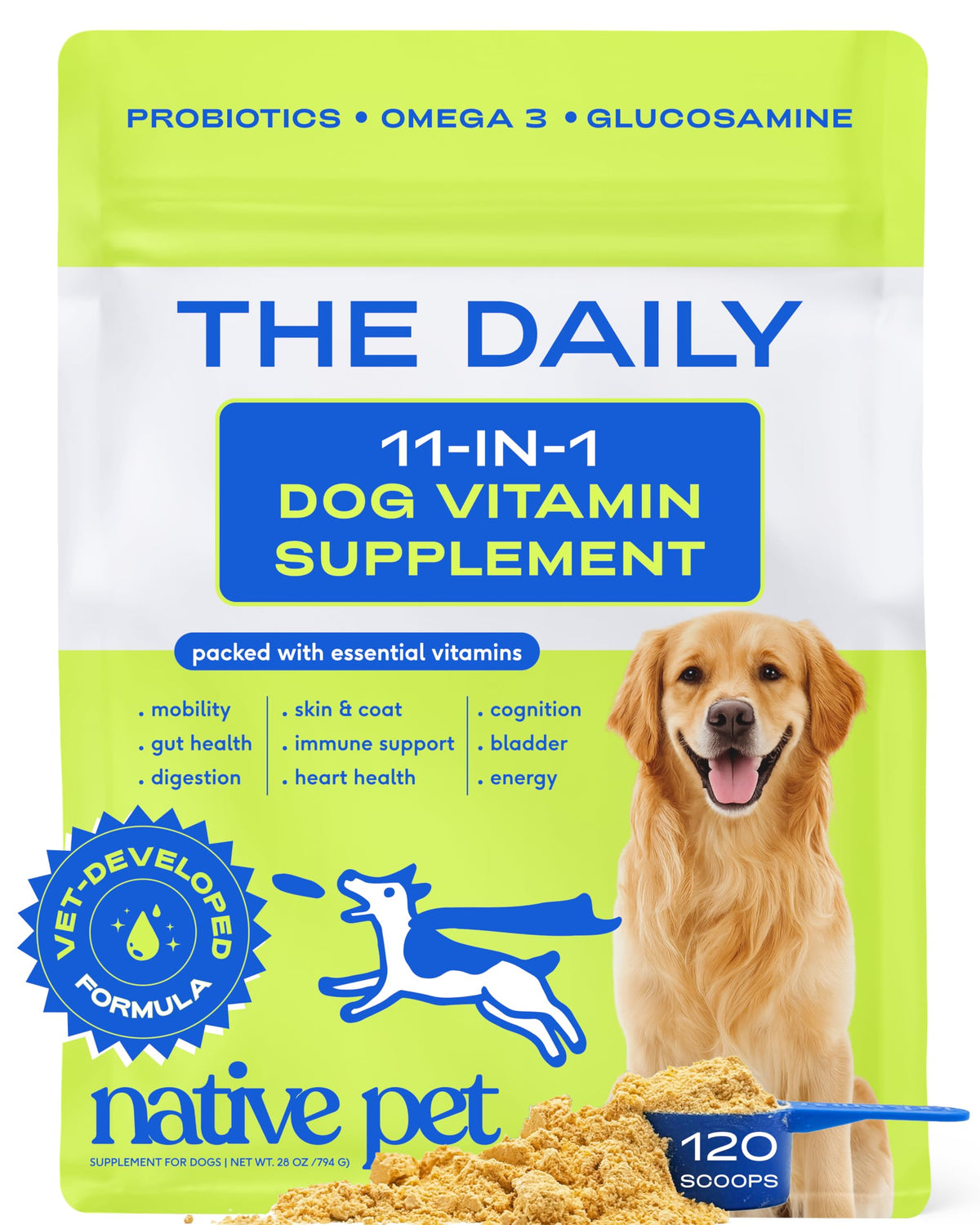Native Pet vitamine quotidienne chien 11-en-1: dose pour digestion et énergie
