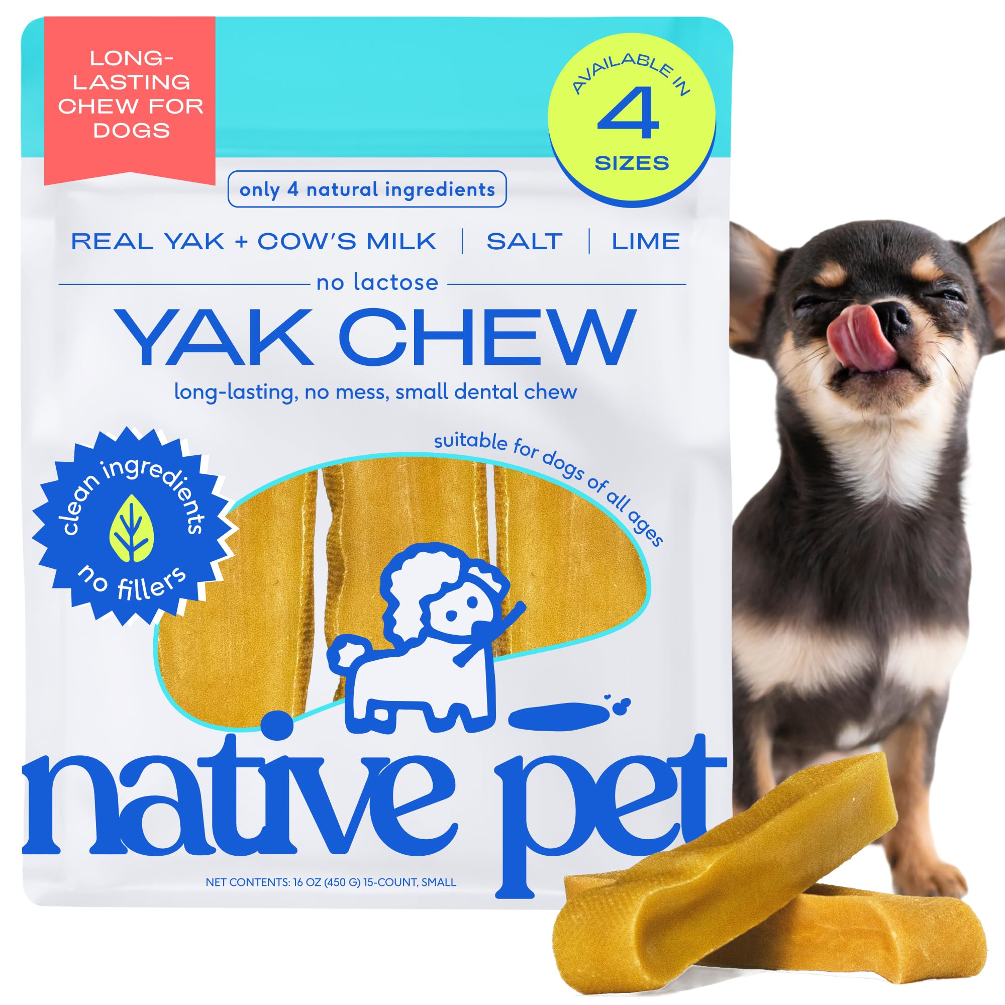 Native Pet Yak Cheese Himalayen, bâtonnet dentaire durable pour petits chiens.