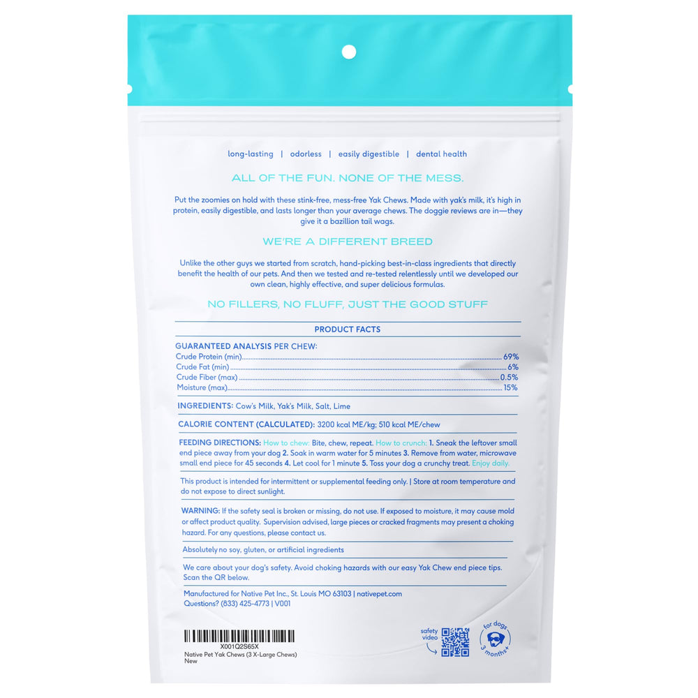 Native Pet Yak Cheese Himalayen XL pack 3 – friandise longue durée pour grands chiens.