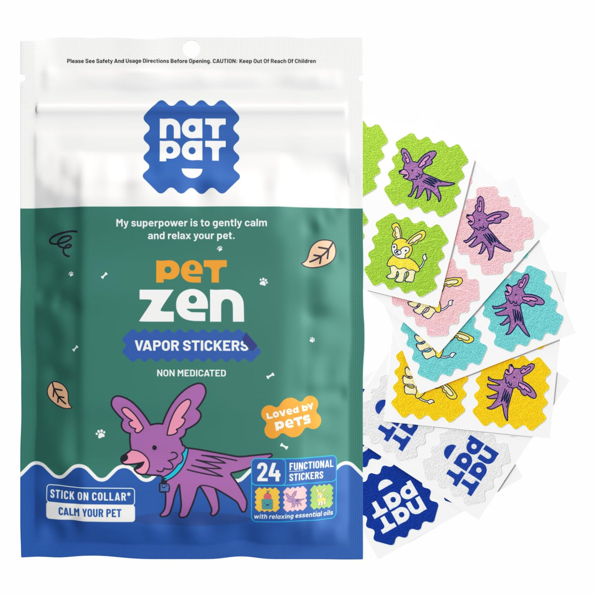 Patch NATPAT Pet Zen appliqué sur chien pour favoriser le calme lors du voyage