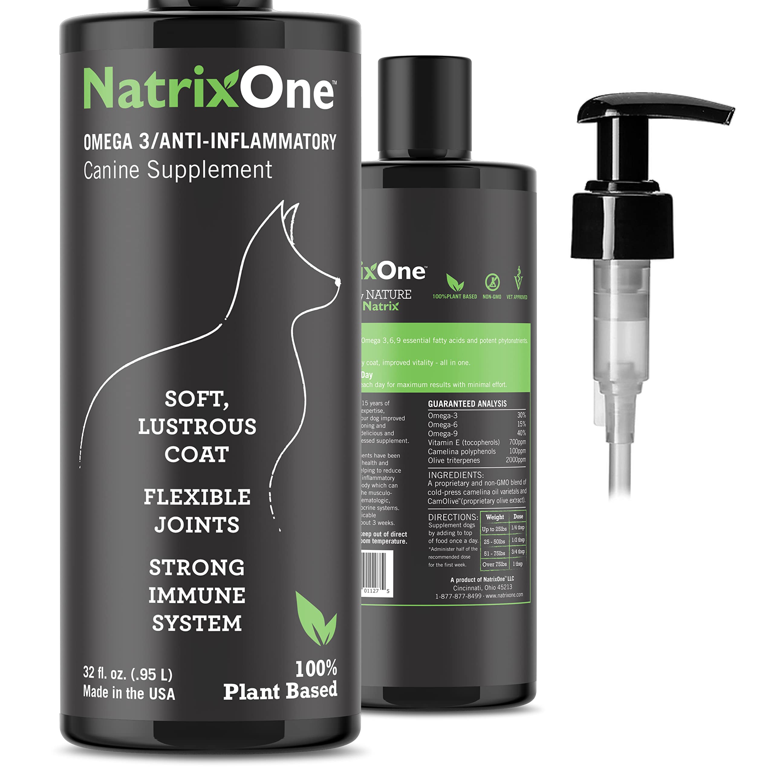 NatrixOne huile camelina chien — bouteille prête pour un pelage sain.
