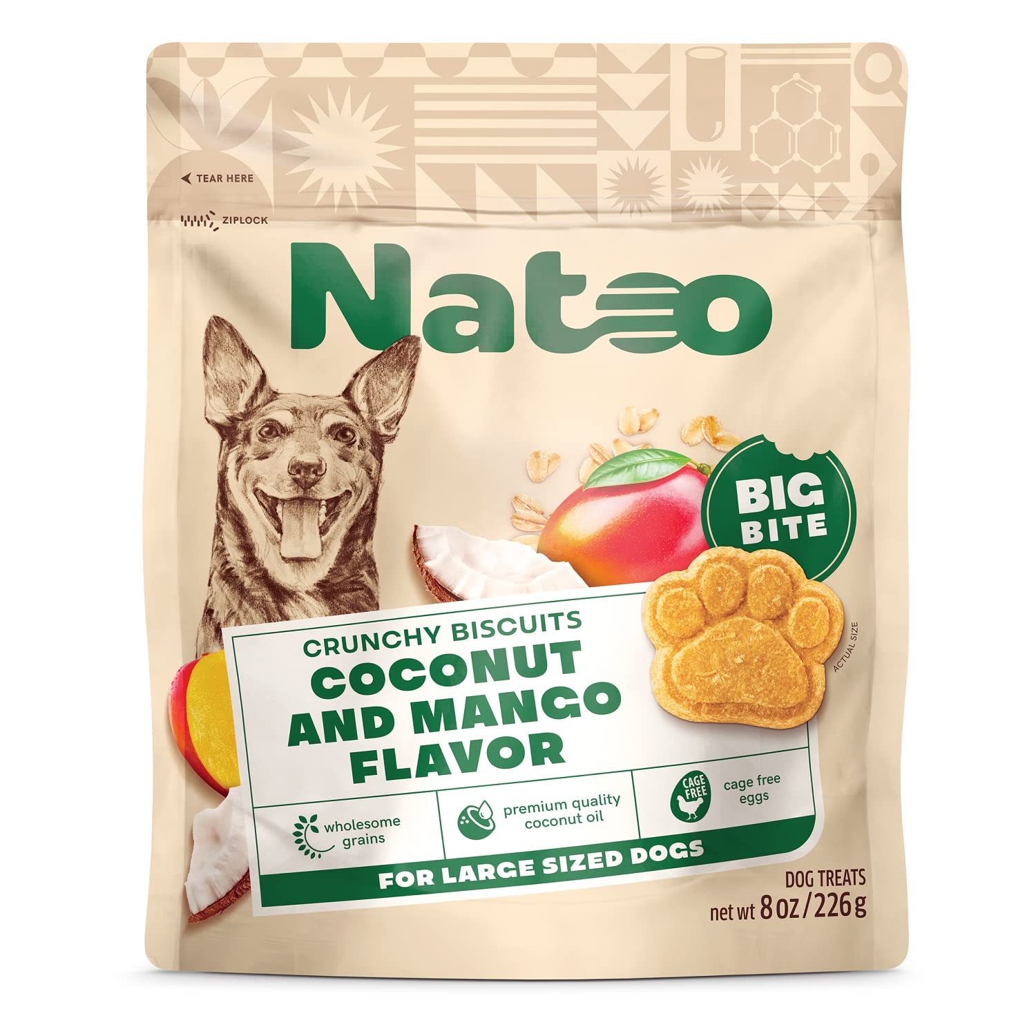 NATOO biscuits coco mangue pour chien de grande taille, croquants et savoureux.