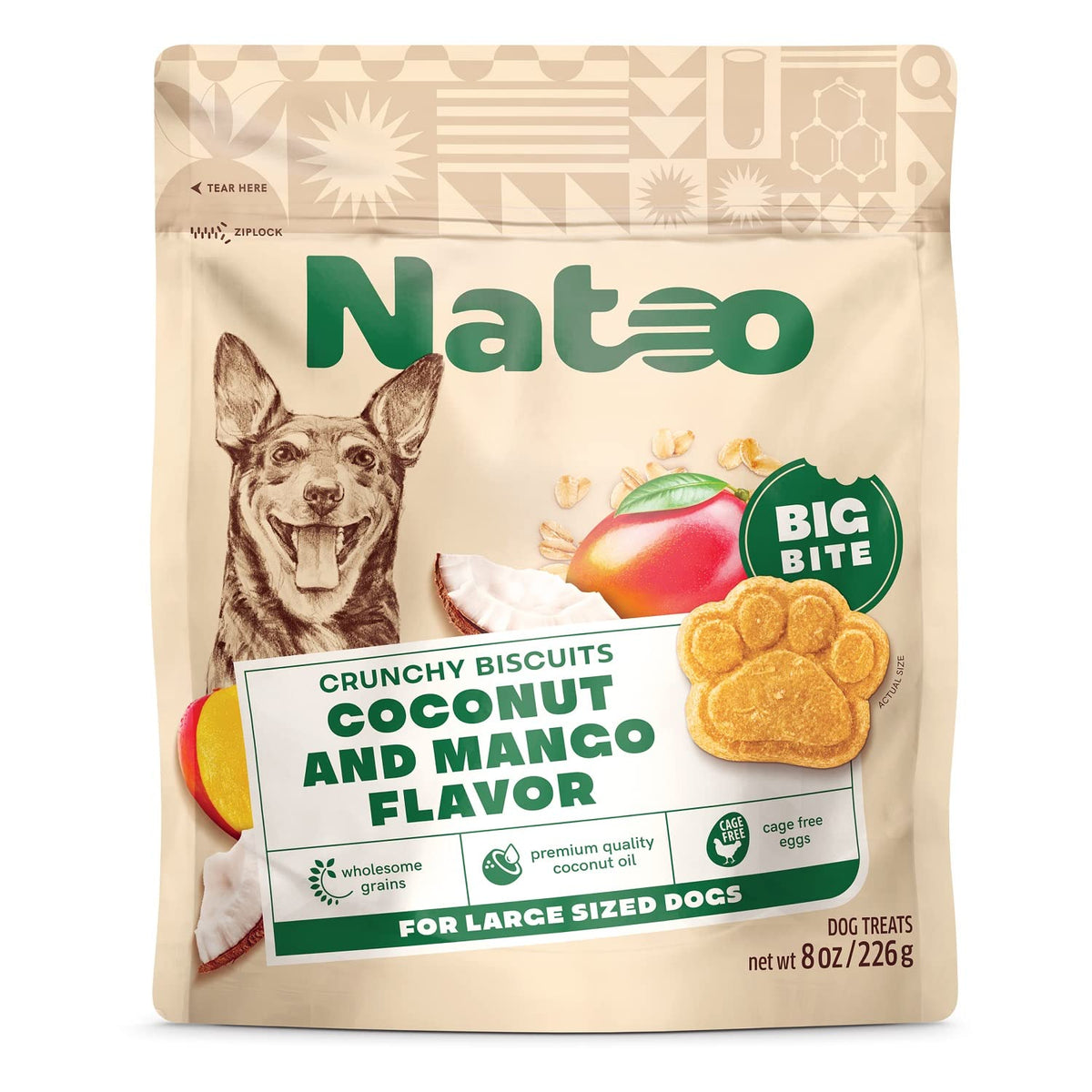 NATOO biscuits coco mangue pour chien de grande taille, croquants et savoureux.