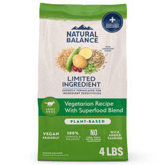 Natural Balance: emballage d’aliments secs pour chiens adultes, ingrédients limités et transparence.