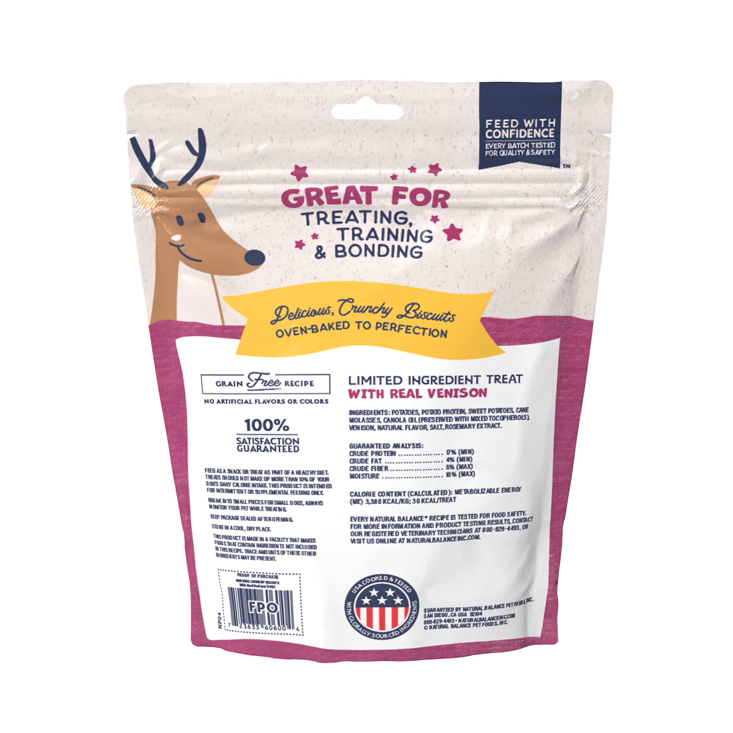 Natural Balance biscuits venison croquant, goût apprécié par les chiens.