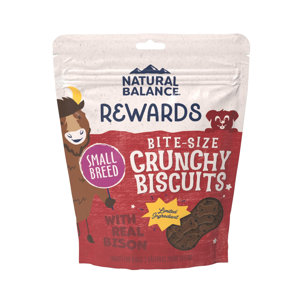 Natural Balance biscuits au bison pour petits chiens – croquants et appréciés comme récompense.