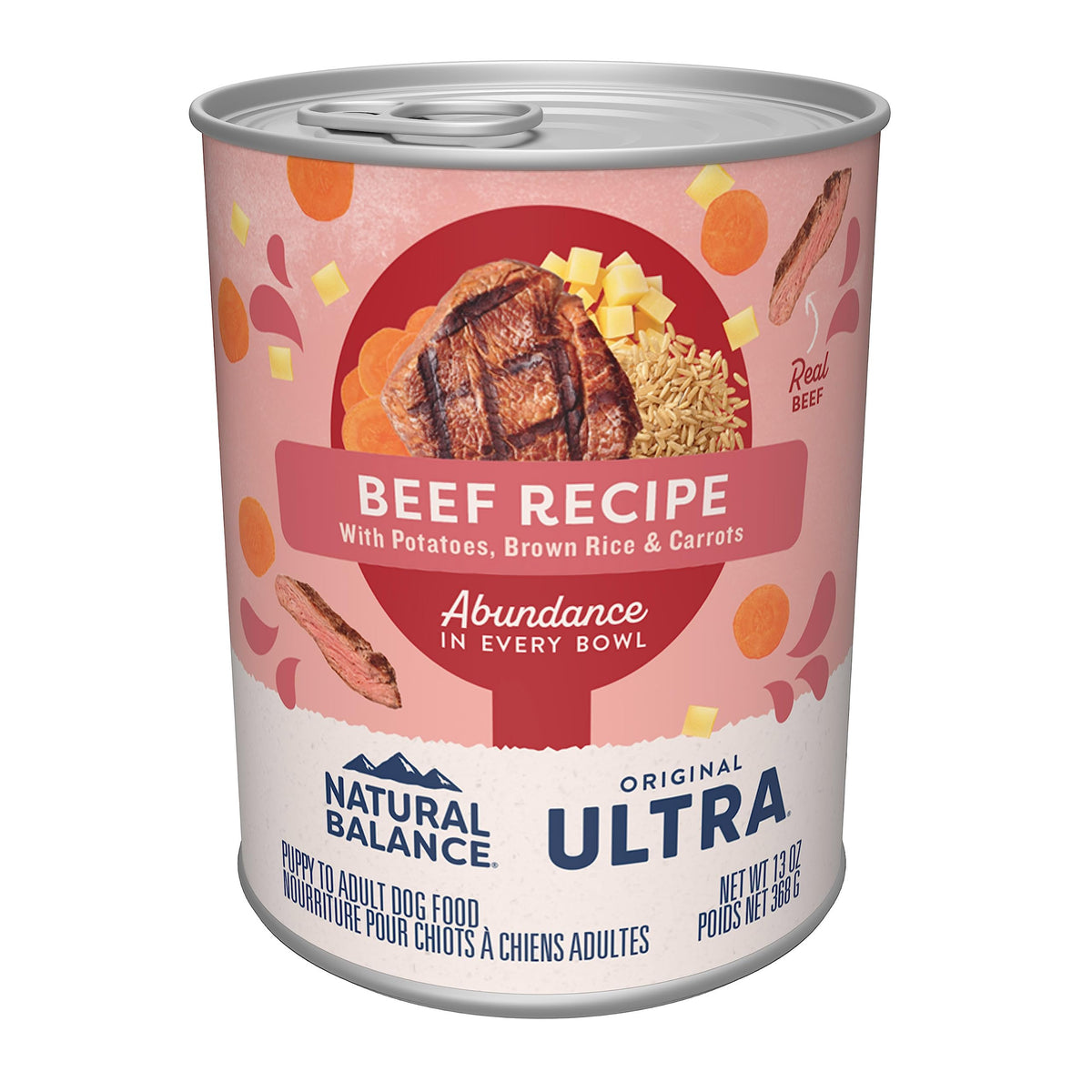 Nourriture naturelle Natural Balance en boîte 369 g : bœuf premier ingrédient et digestion harmonieuse.