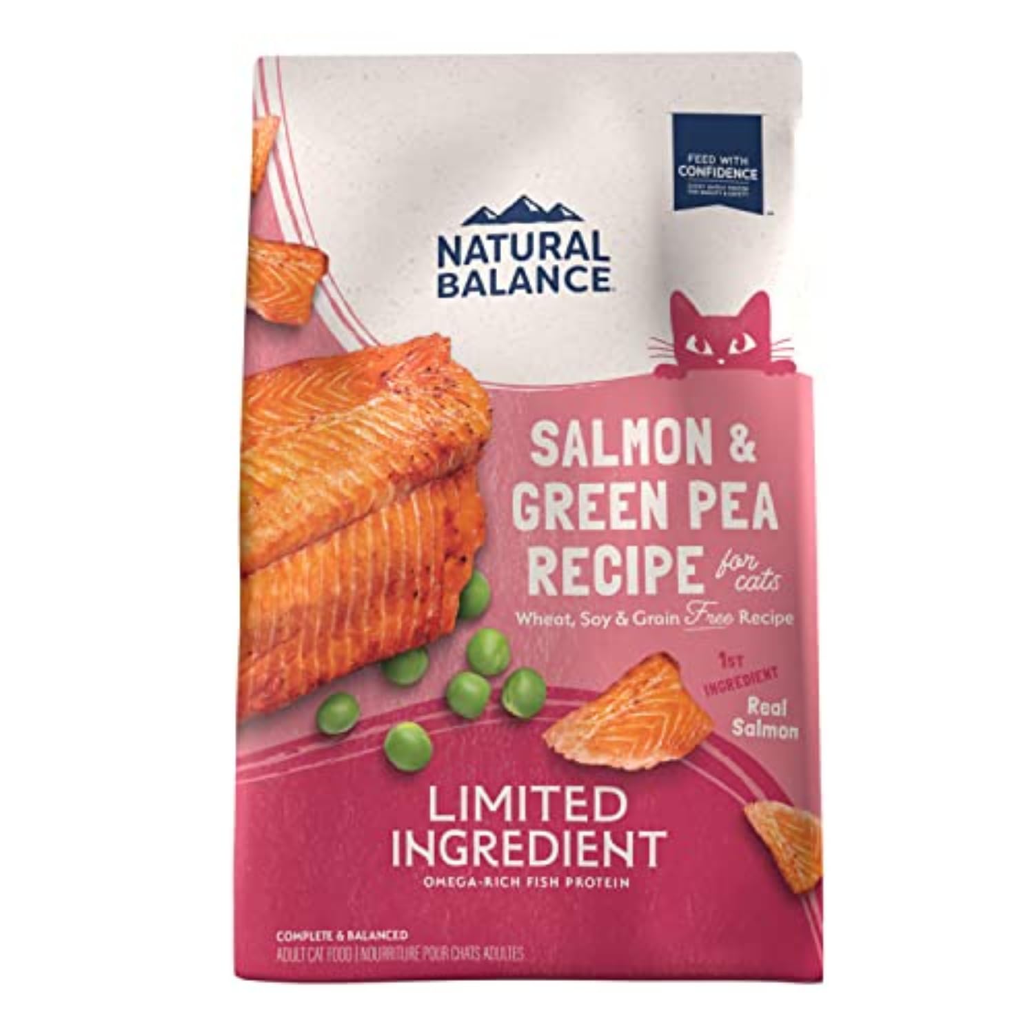 Natural Balance chat saumon et pois verts, sac de 10 livres prêt à l'emploi.