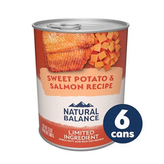 Natural Balance conserve pour chien, saumon et patate douce, portion pratique et nourrissante.