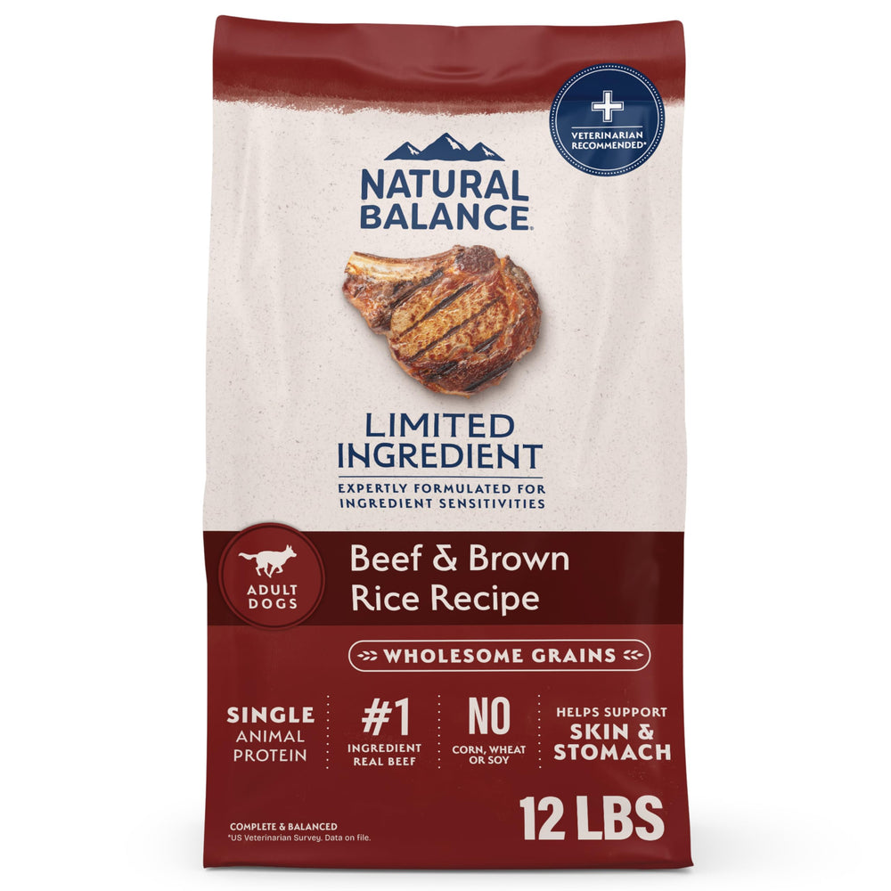 Natural Balance croquettes chien boeuf et riz brun, sac de 12 livres pour digestion douce.
