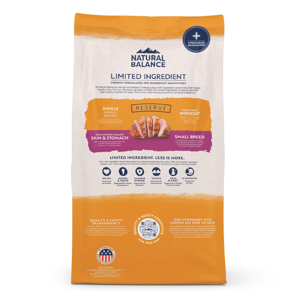 Alimentation simple Natural Balance croquettes petit-chien canard patate pour chien sensible