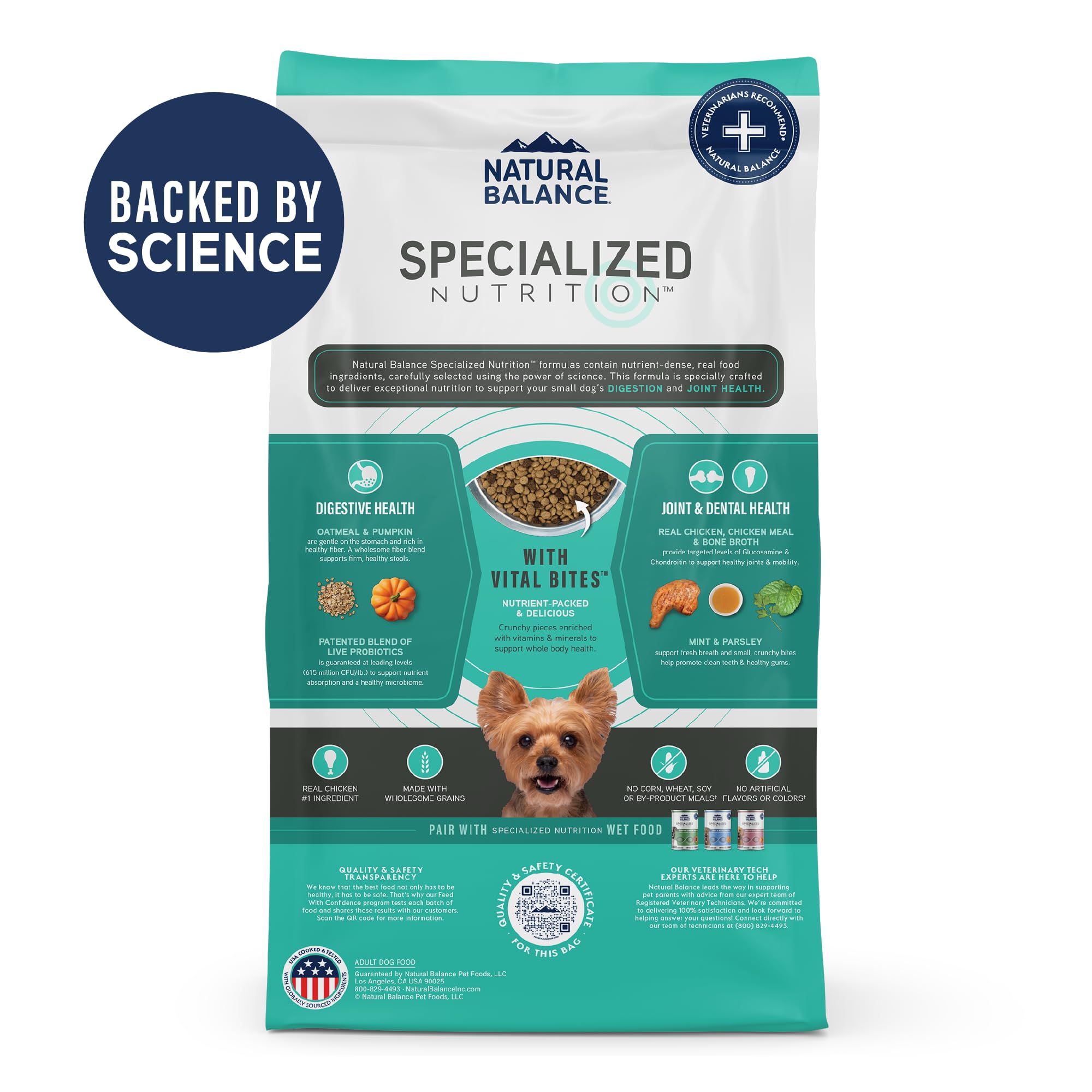 Natural Balance flocons d'avoine et potiron, fibres pour digestion du petit chien.