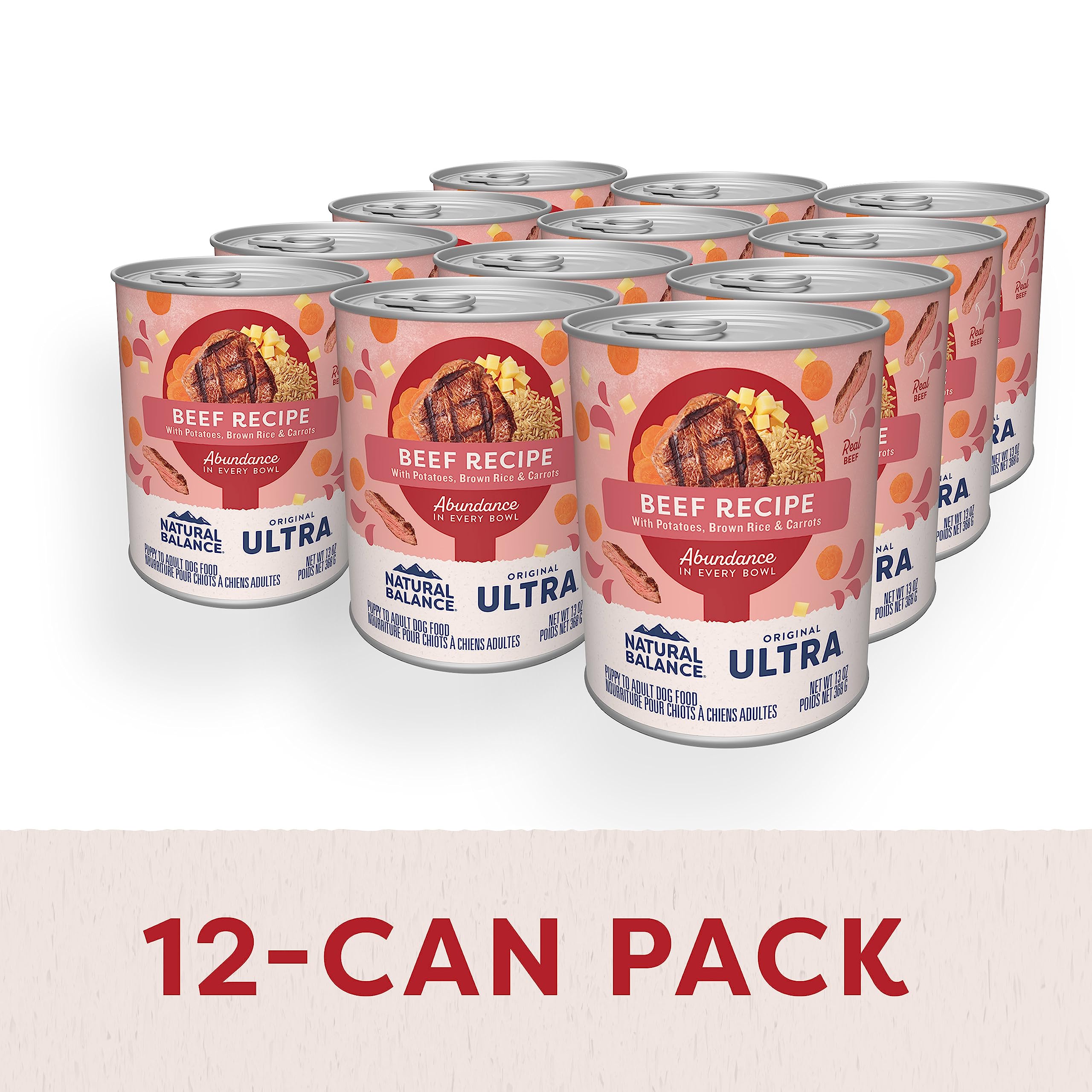 Ingrédients clés Natural Balance : bœuf, foie et riz brun pour une nutrition équilibrée.