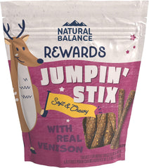Friandises Jumpin' Stix Natural Balance : sachet venaison 4 oz pour chiens adultes, goût appétissant.