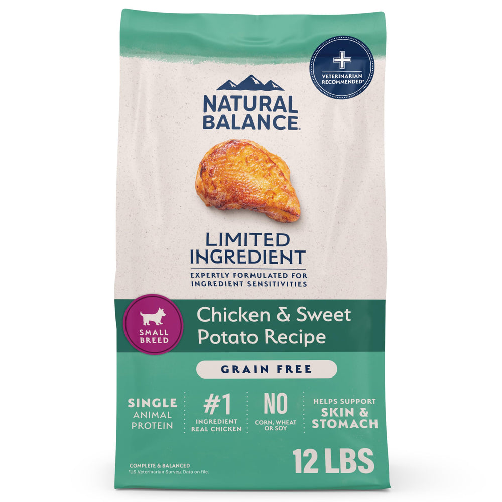 Natural Balance L.I.D. sac 12 lb, croquettes poulet et patate douce, digestion facilitée.