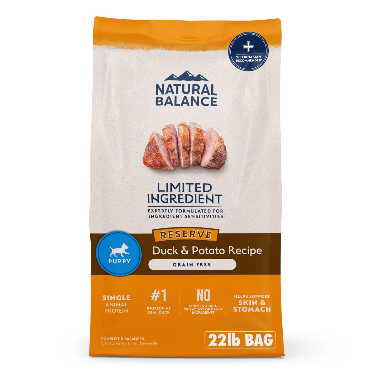 Natural Balance Limited Ingredient Puppy dans son sac, formulation simple pour chiots sensibles.