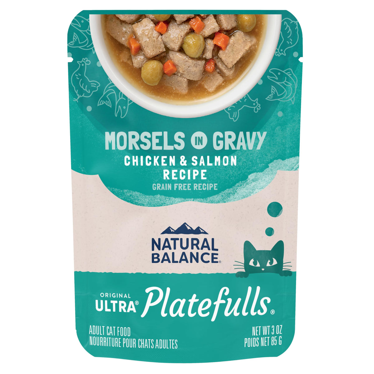 Natural Balance Platefulls poulet-saumon en poche 85 g, portions pratiques pour repas équilibré