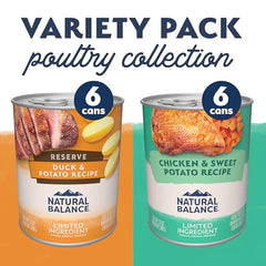 Natural Balance pack poulet et patate douce, option savoureuse pour chien.