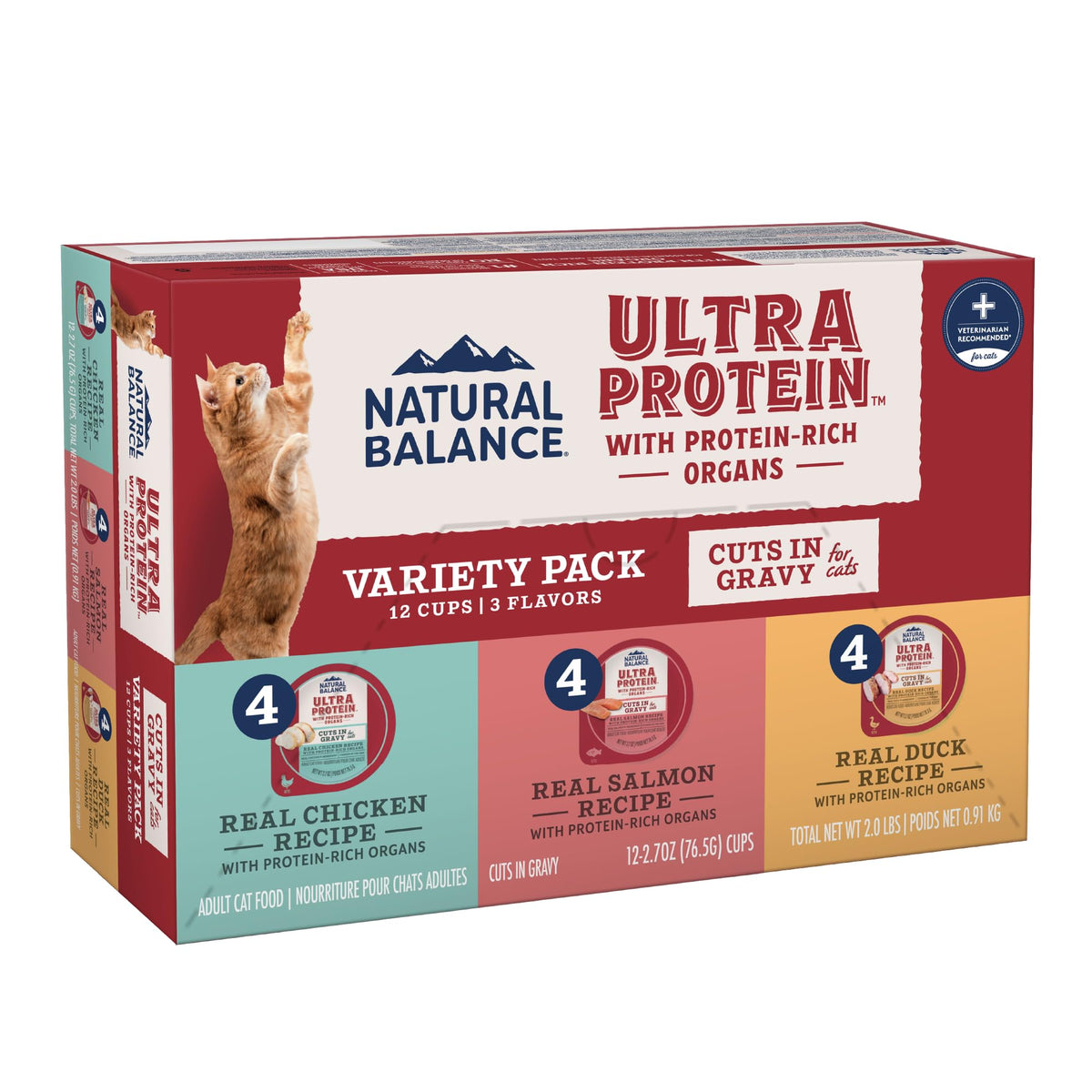 Natural Balance Ultra Protein Chat – emballage attrayant et matériel de présentation.