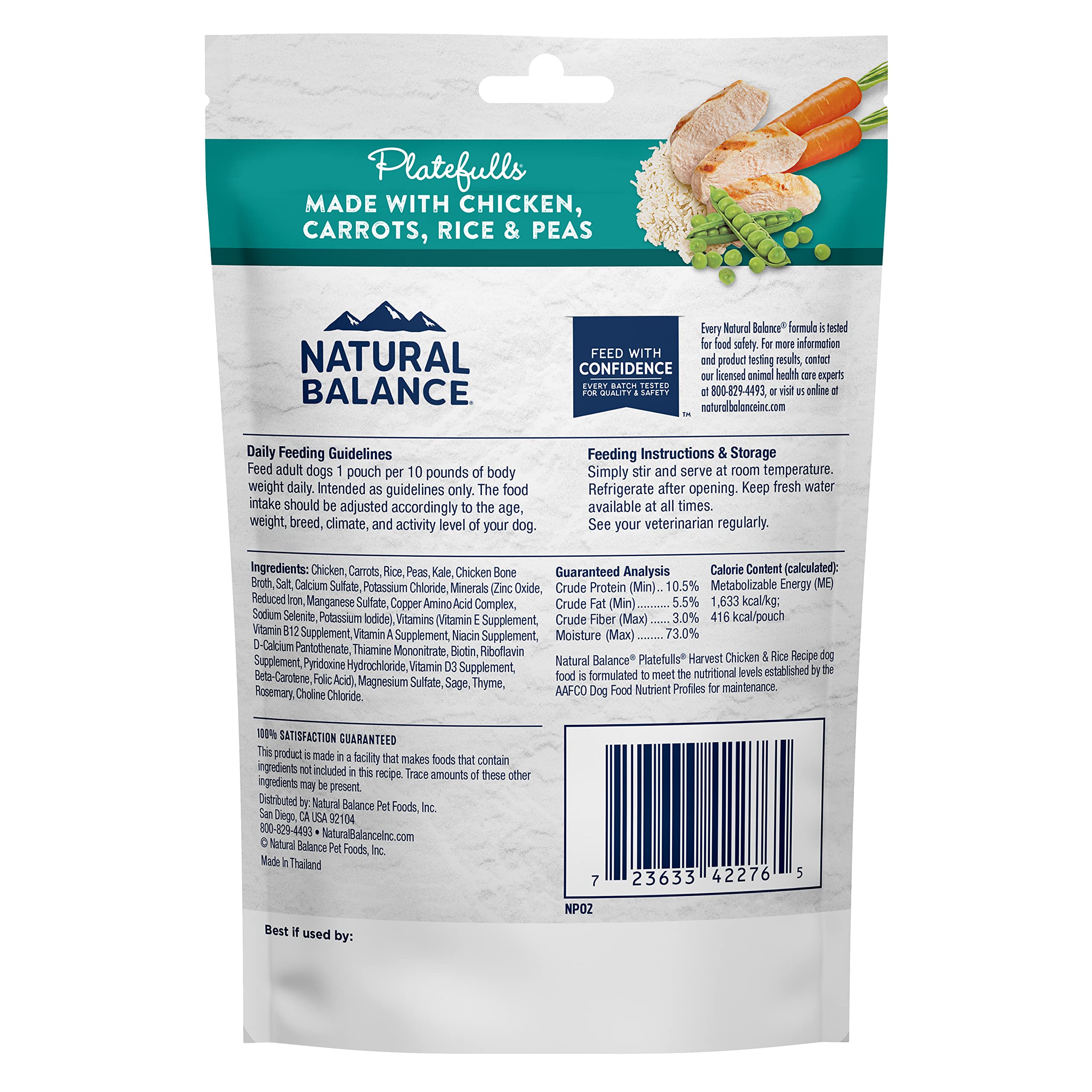 Natural Balance Platefulls Homestyle ingrédients poulet carottes riz petits pois