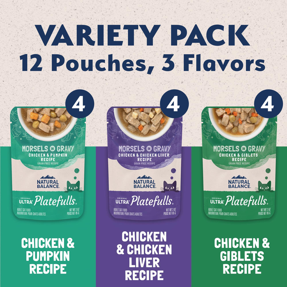 Natural Balance Platefulls – Poulet et abats en sauce, saveur riche pour l'appétit.