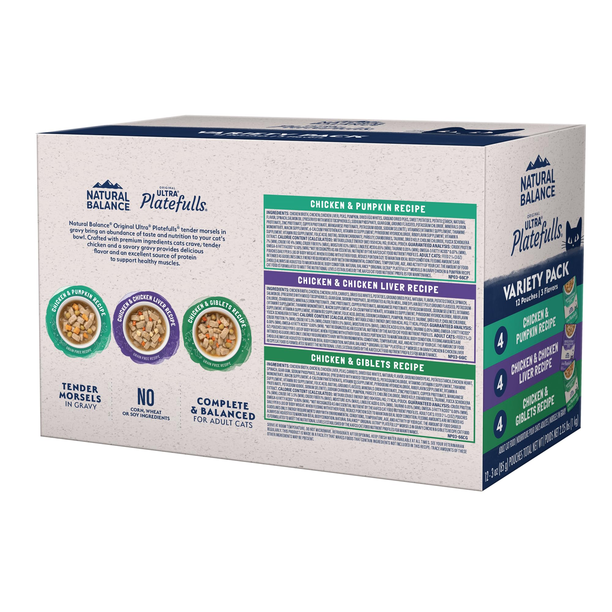 Natural Balance Platefulls – Poulet et patate douce en sauce, texture tendre et savoureuse.