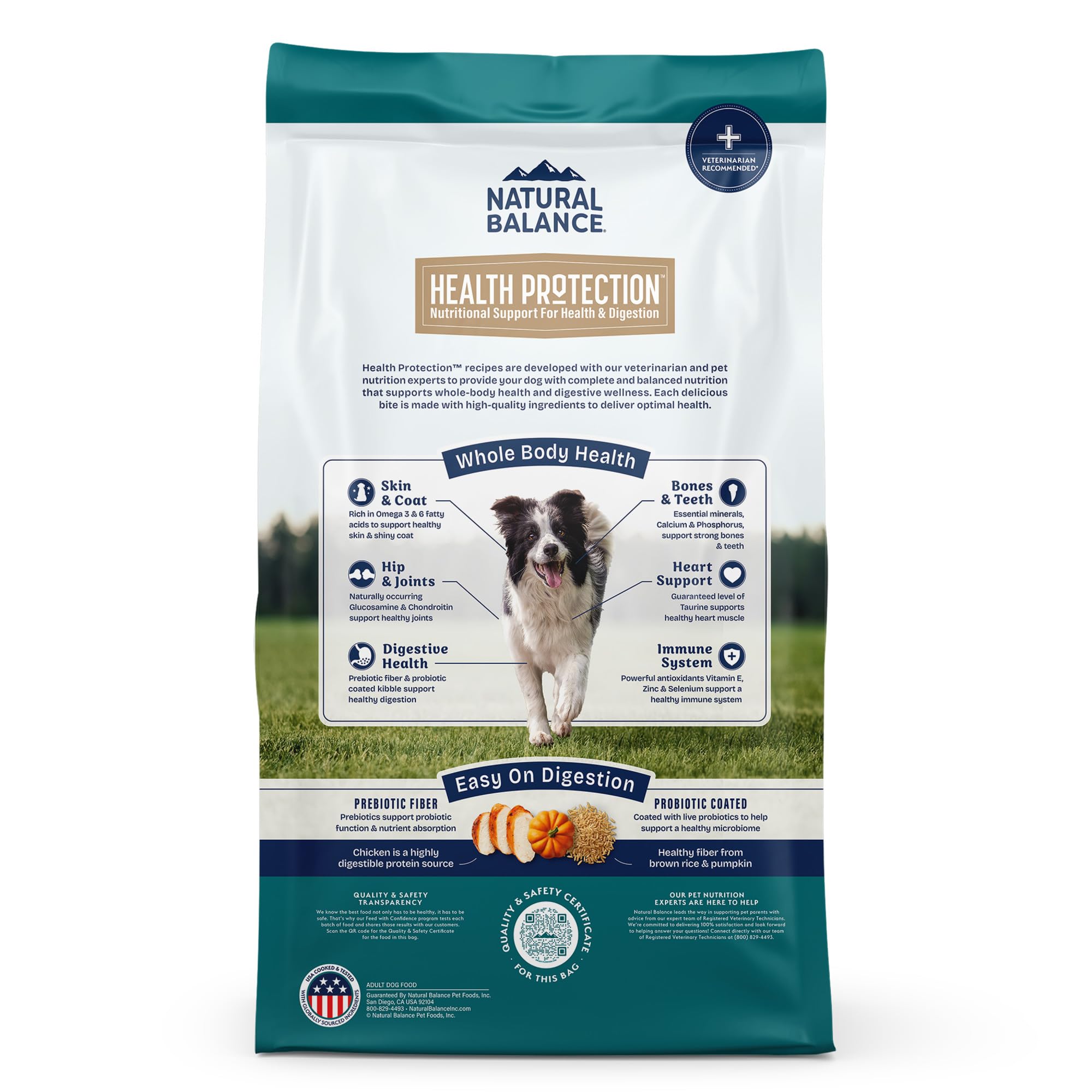 Natural Balance Health Protection: sac croquettes, emballage pratique et dosage facile.