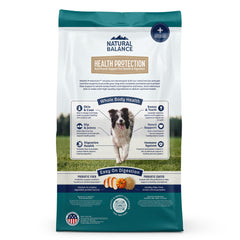 Natural Balance Health Protection: sac croquettes, emballage pratique et dosage facile.