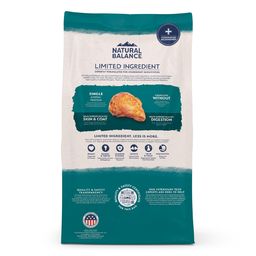 Natural Balance repas équilibré pour chien adulte, premier ingrédient poulet.