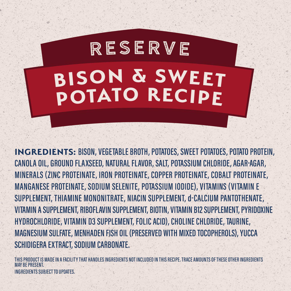 Natural Balance Reserve Bison et Patate Douce, goût apprécié par les chiens.