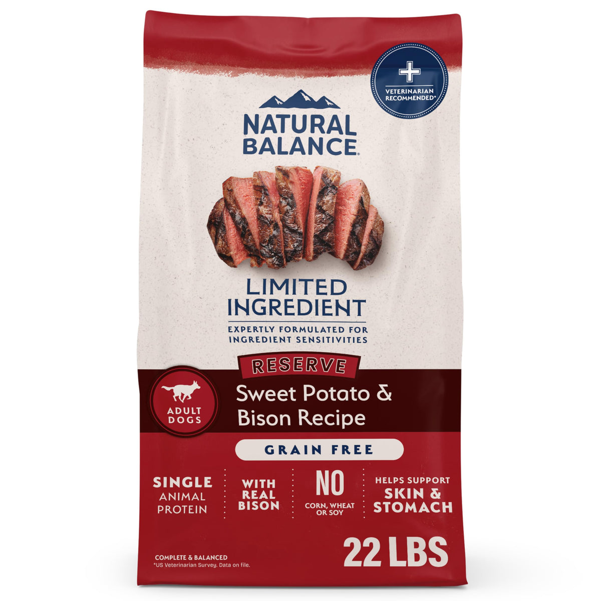 Sac Natural Balance Reserve de 22 lb, emballage pratique pour l'alimentation quotidienne du chien.