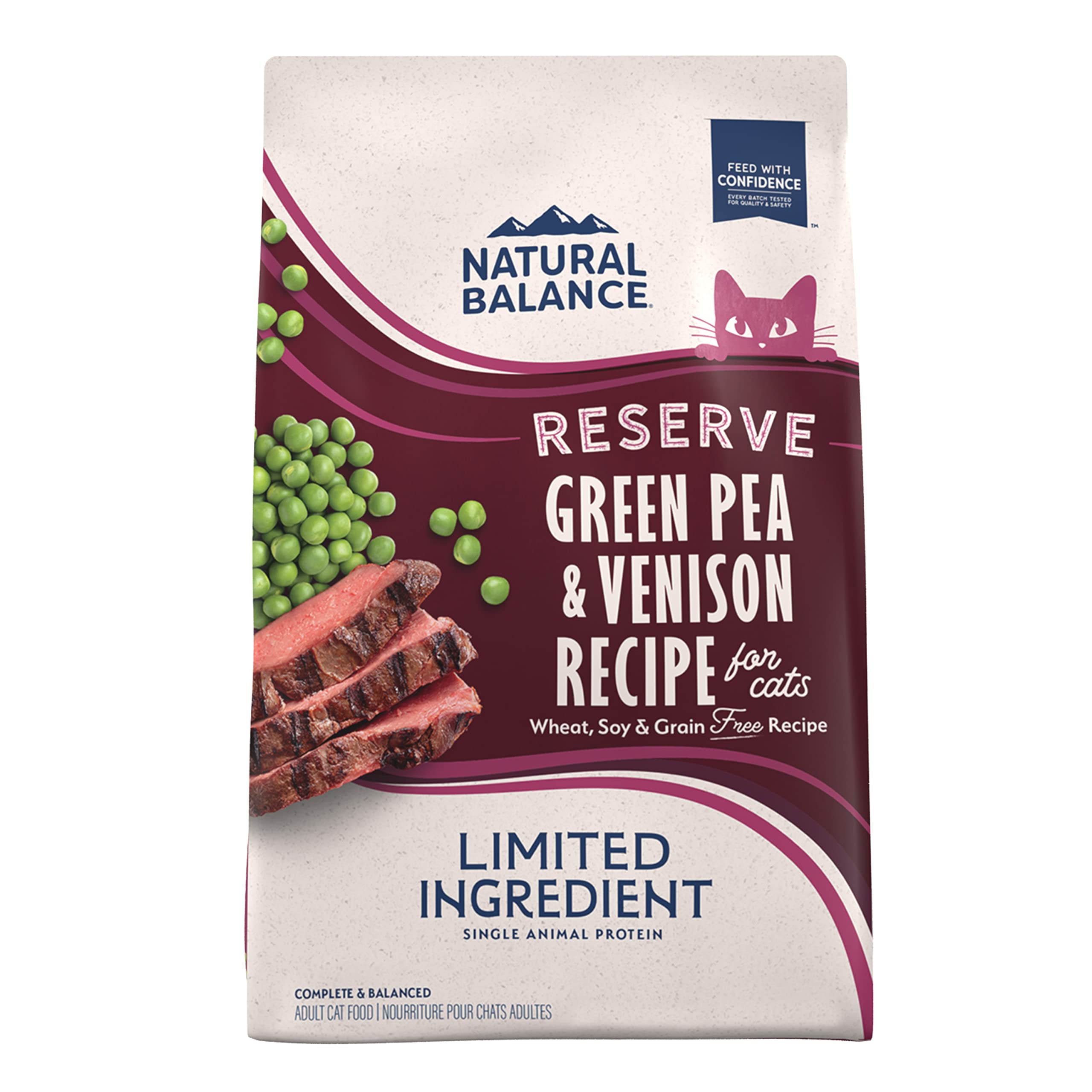 Natural Balance sac 8 lb venaison-pois verts: repas pratique et équilibré pour chat actif.