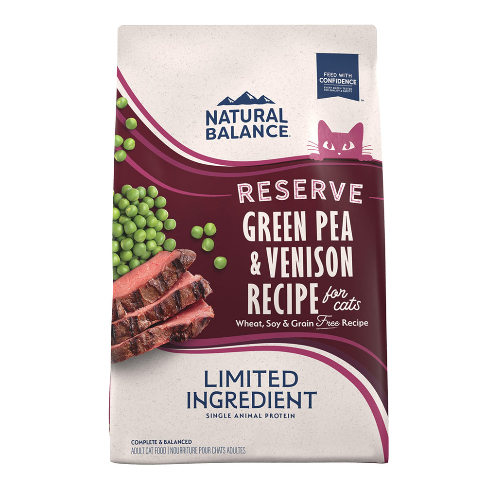 Natural Balance sac 8 lb venaison-pois verts: repas pratique et équilibré pour chat actif.