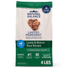 Natural Balance croquettes chiot dans sac pratique et dosage facile.