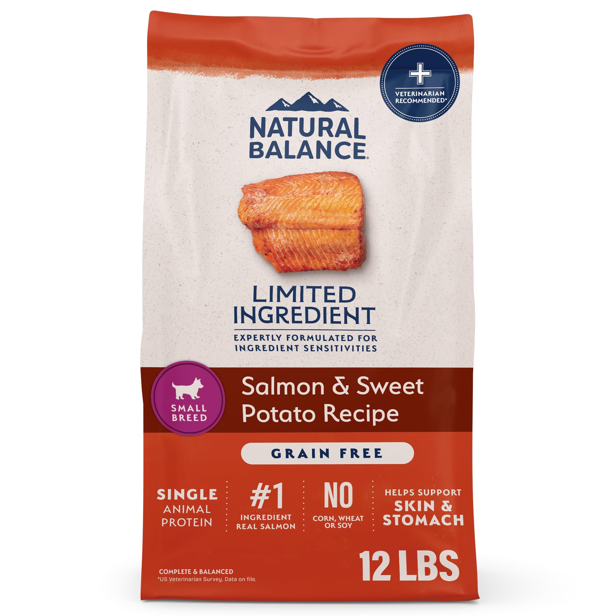 Natural Balance croquettes saumon et patates douces pour petit chien, texture appétente