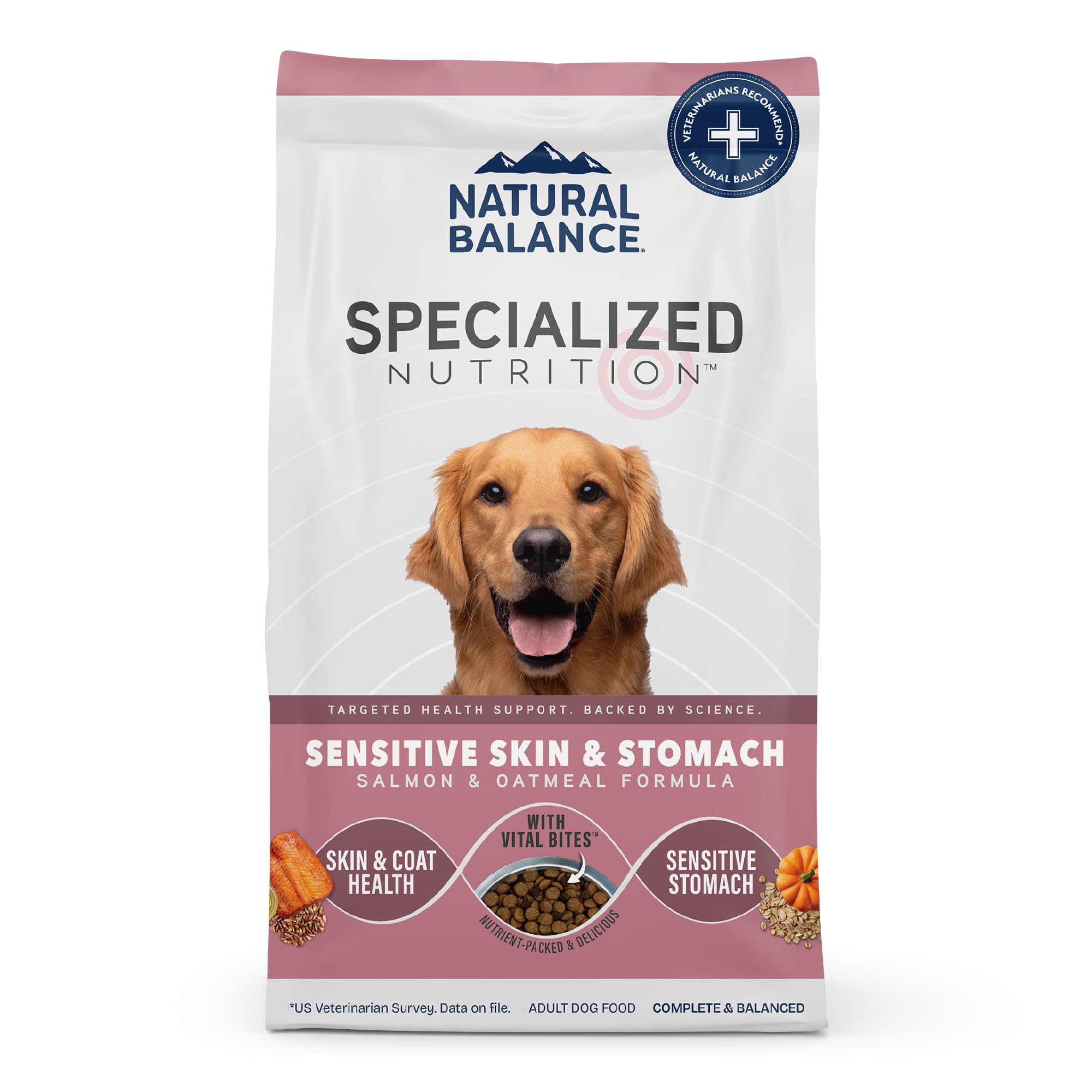 Sac d’emballage Natural Balance Specialized Nutrition croquettes saumon avoine pour chiens sensibles