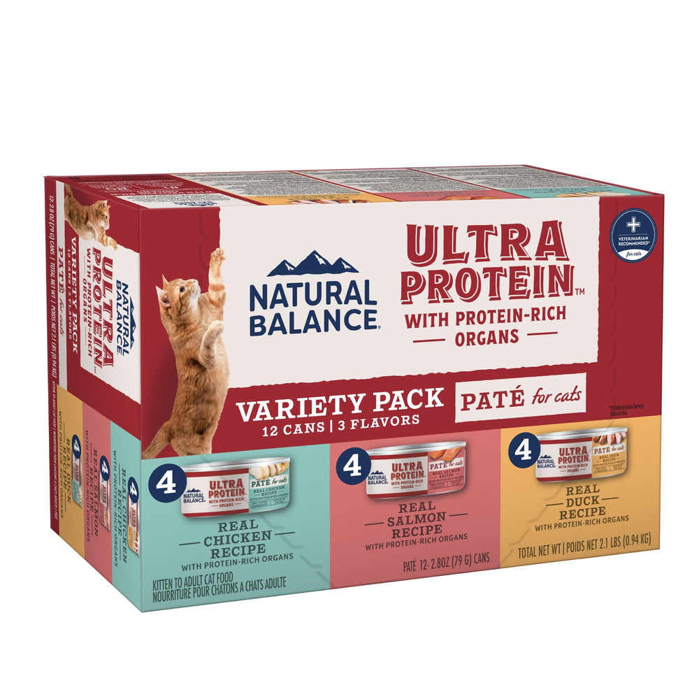 Natural Balance Ultra Protein Pâté chat — cœur de poulet visible, goût premium pour l'appétit exigeant.