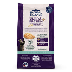 Natural Balance Ultra Protein Plus ingrédients poulet et cœur, nutrition digestible pour chats sensibles.